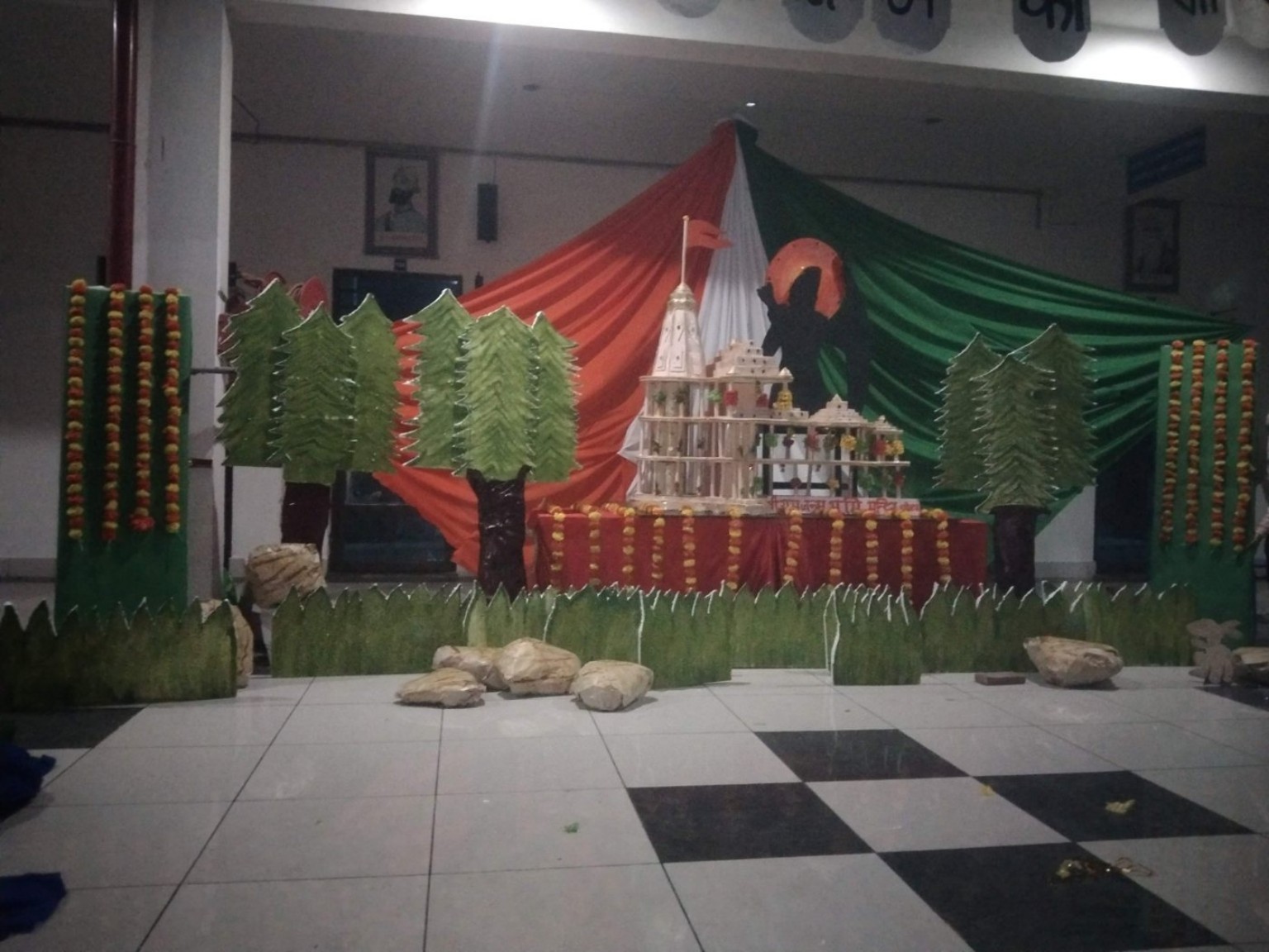 Jagannath-themed handmade stage display